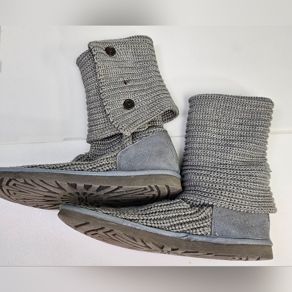 UGG Cardy Knit‎ Boots Knee High Gray Sheepskin 5819 15" Tall Women's Size 8 Read